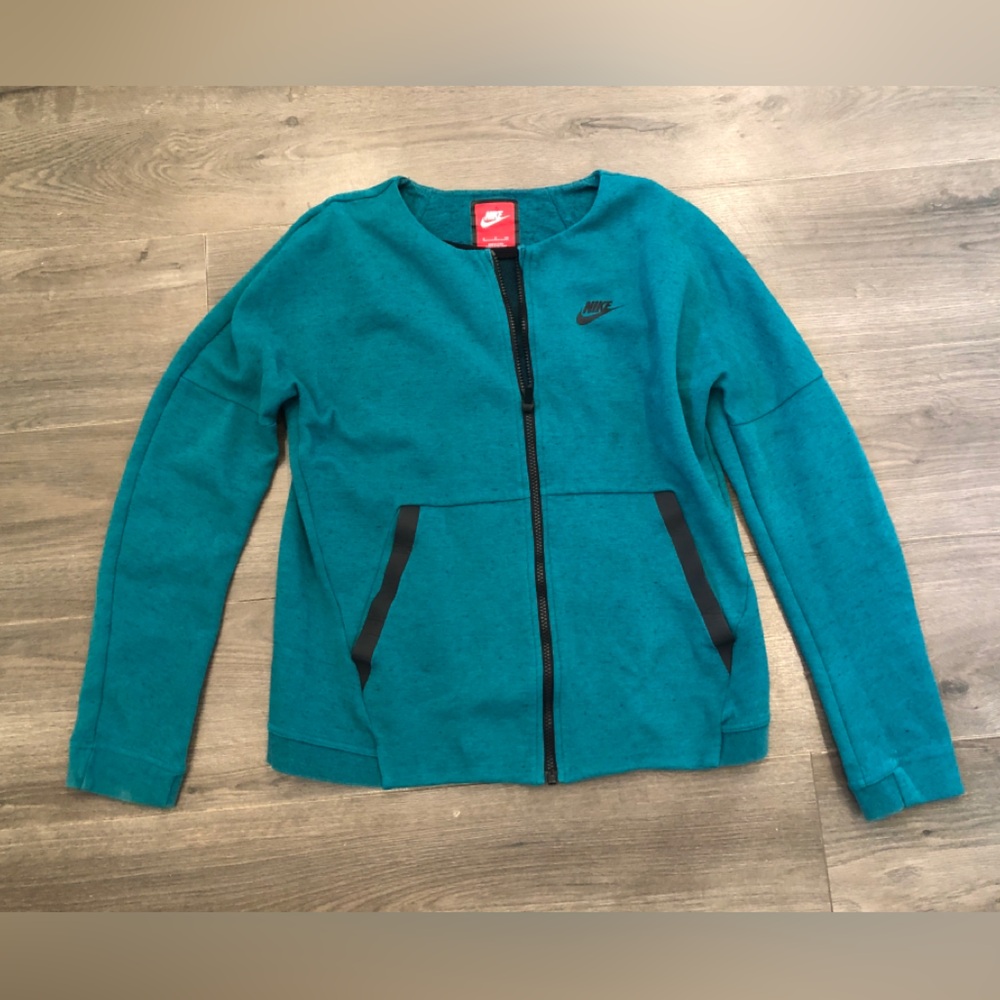 Nike Sportswear Tech Fleece Jacket‎ Women Small Teal Full Zip Drop Shoulder B42